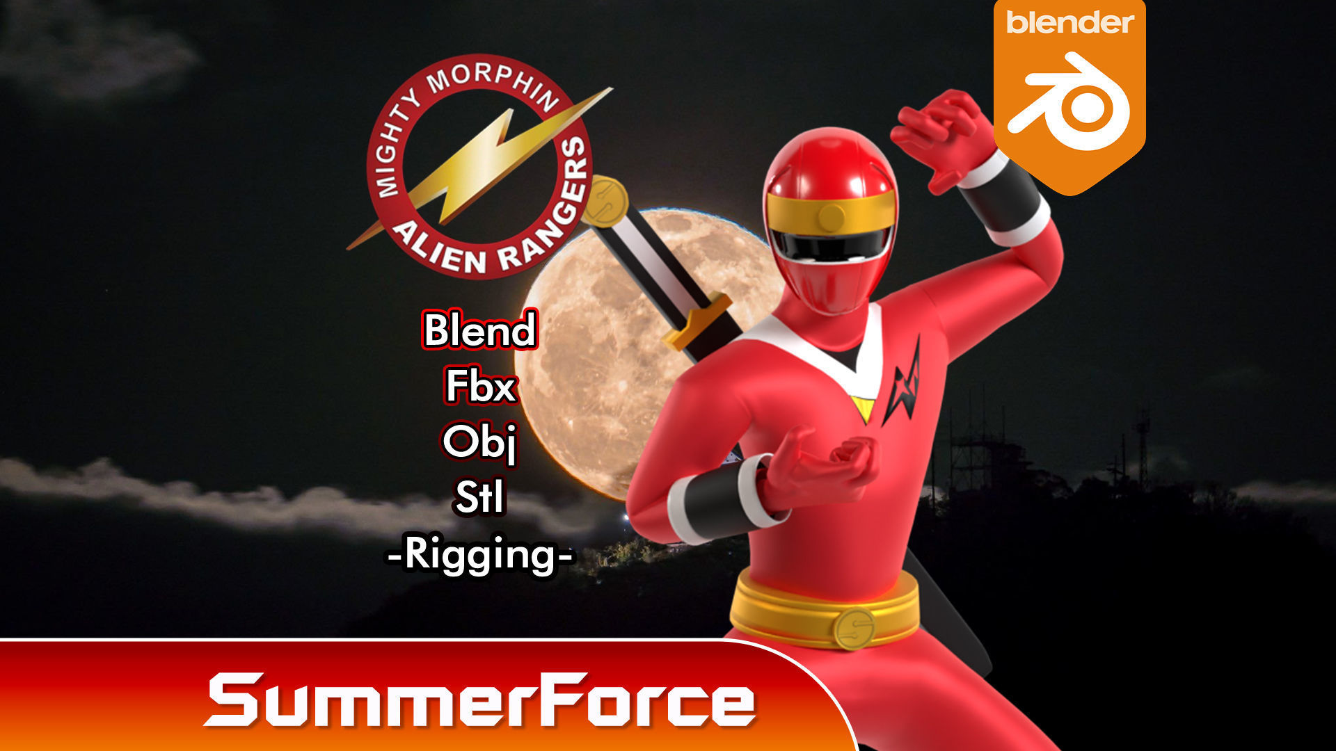 Red Aquitian Ranger - Mighty Morphin Alien Rangers 3D model rigged ...