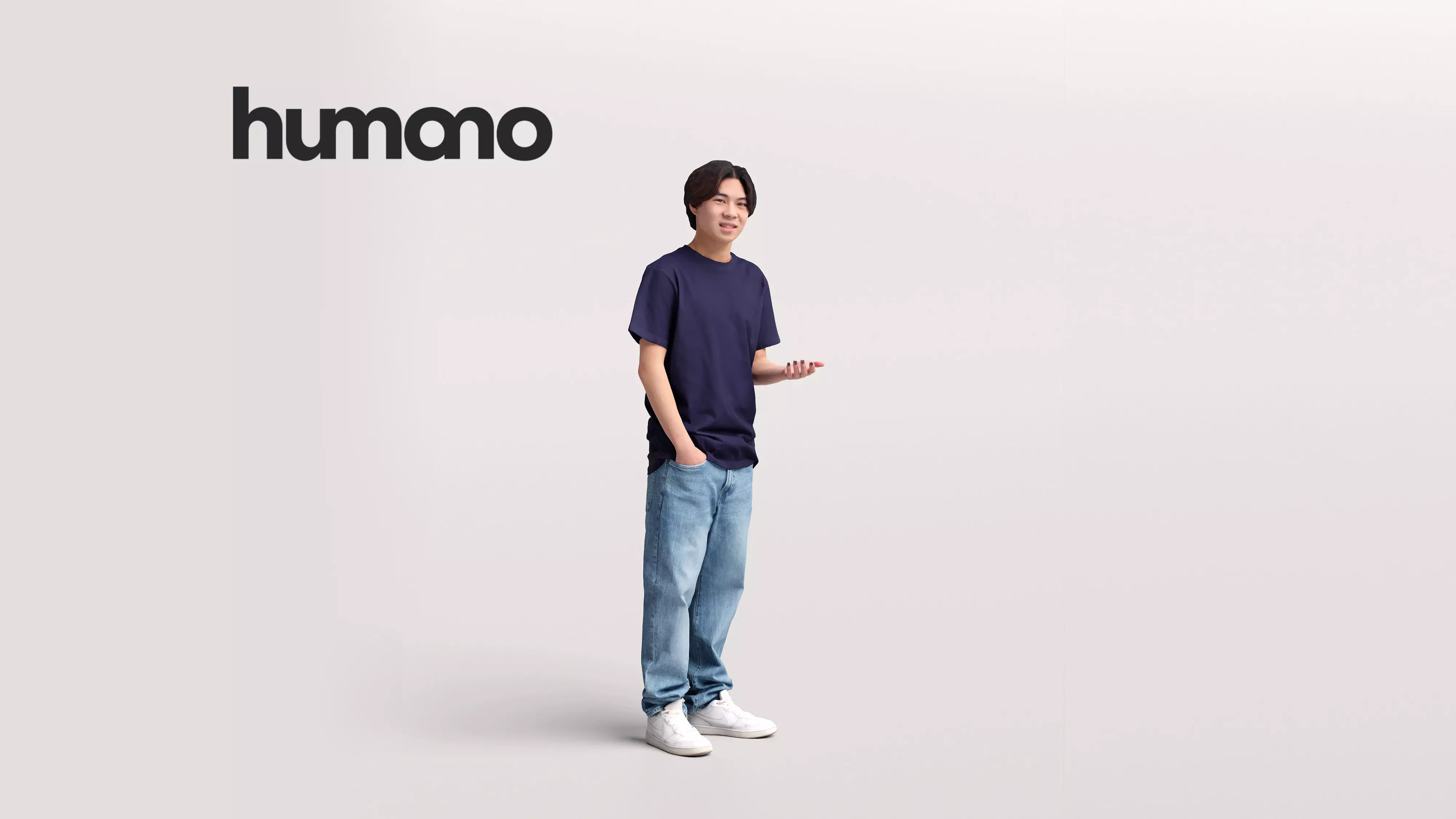 Humano standing and talking young asian man - casual -036-2012 3D model_0
