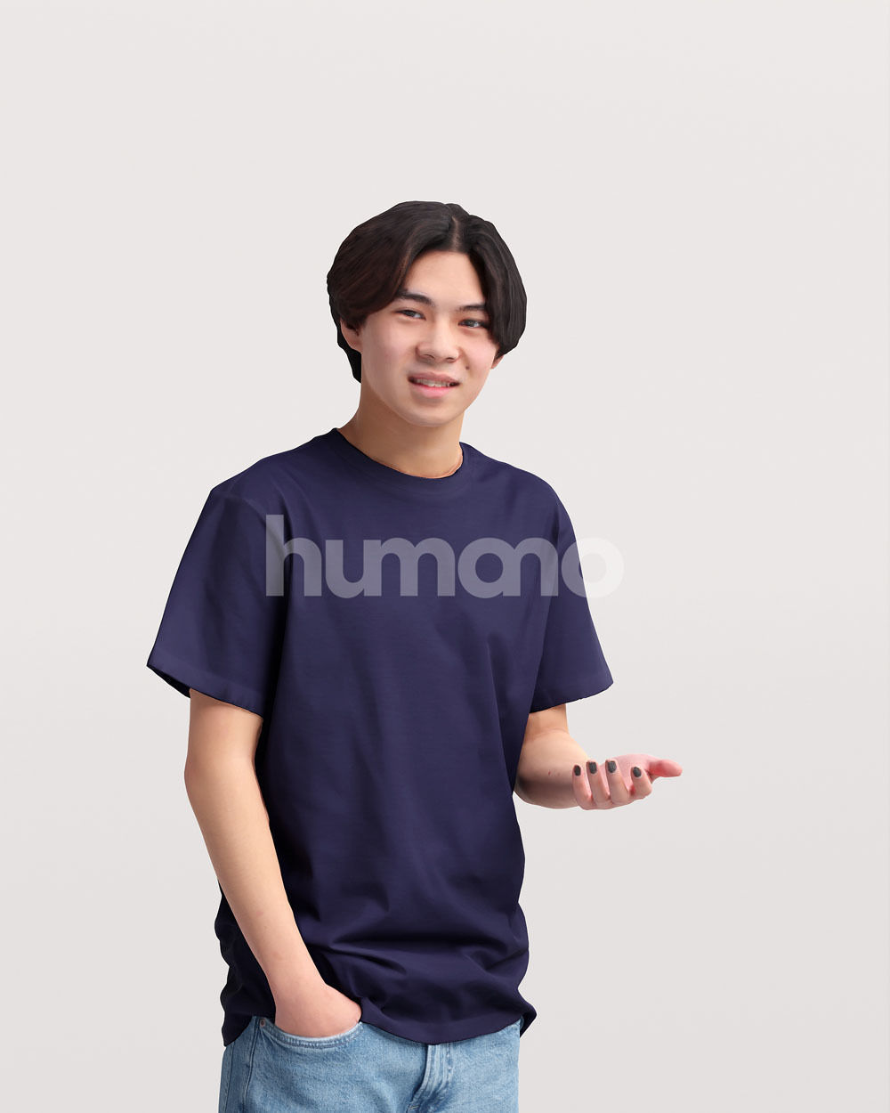 Humano standing and talking young asian man - casual -036-2012 3D model_7