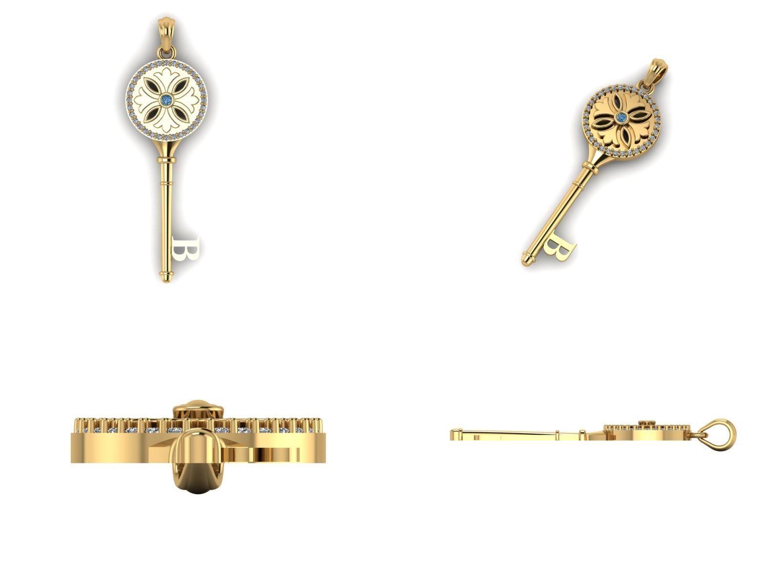 Key pendant letter B 3D print model_11