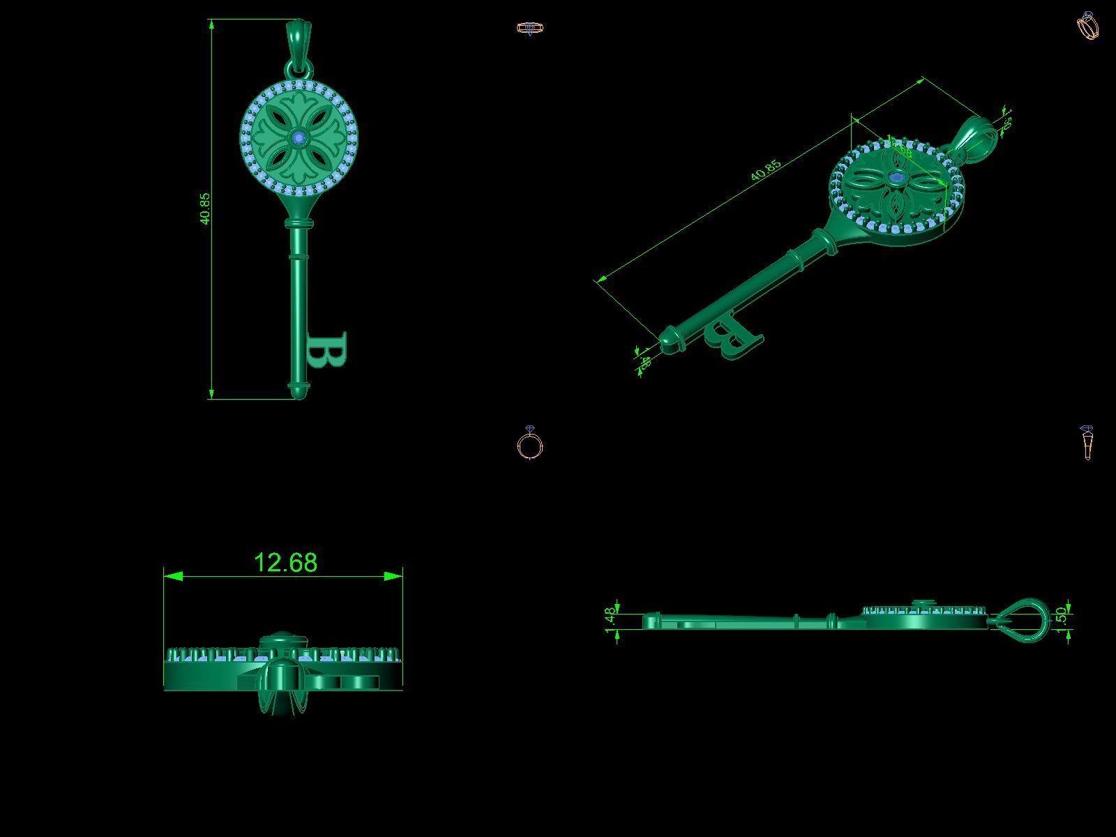 Key pendant letter B 3D print model_10