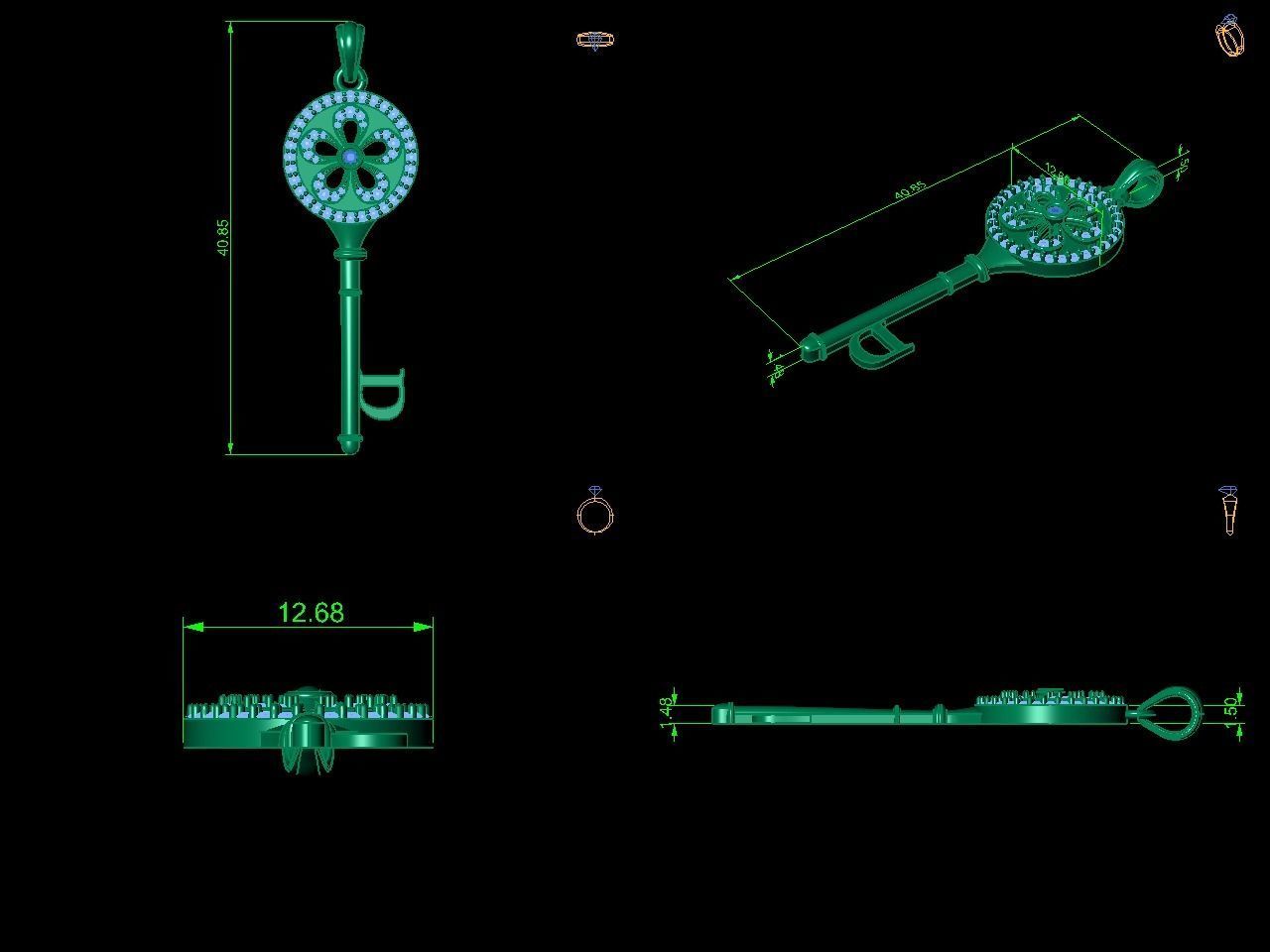 Key pendant letter D 3D print model_11