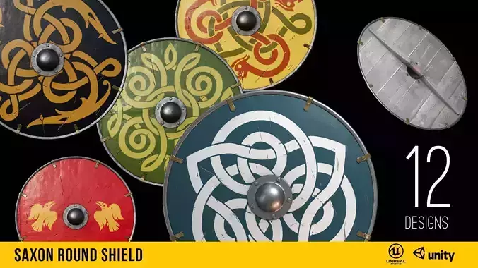 Game ready Viking round shield Low-poly 3D model