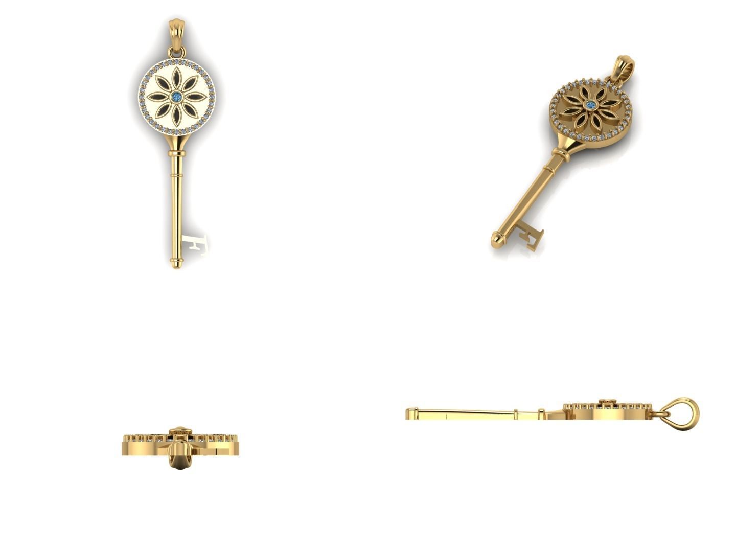 Key pendant letter F 3D print model_10