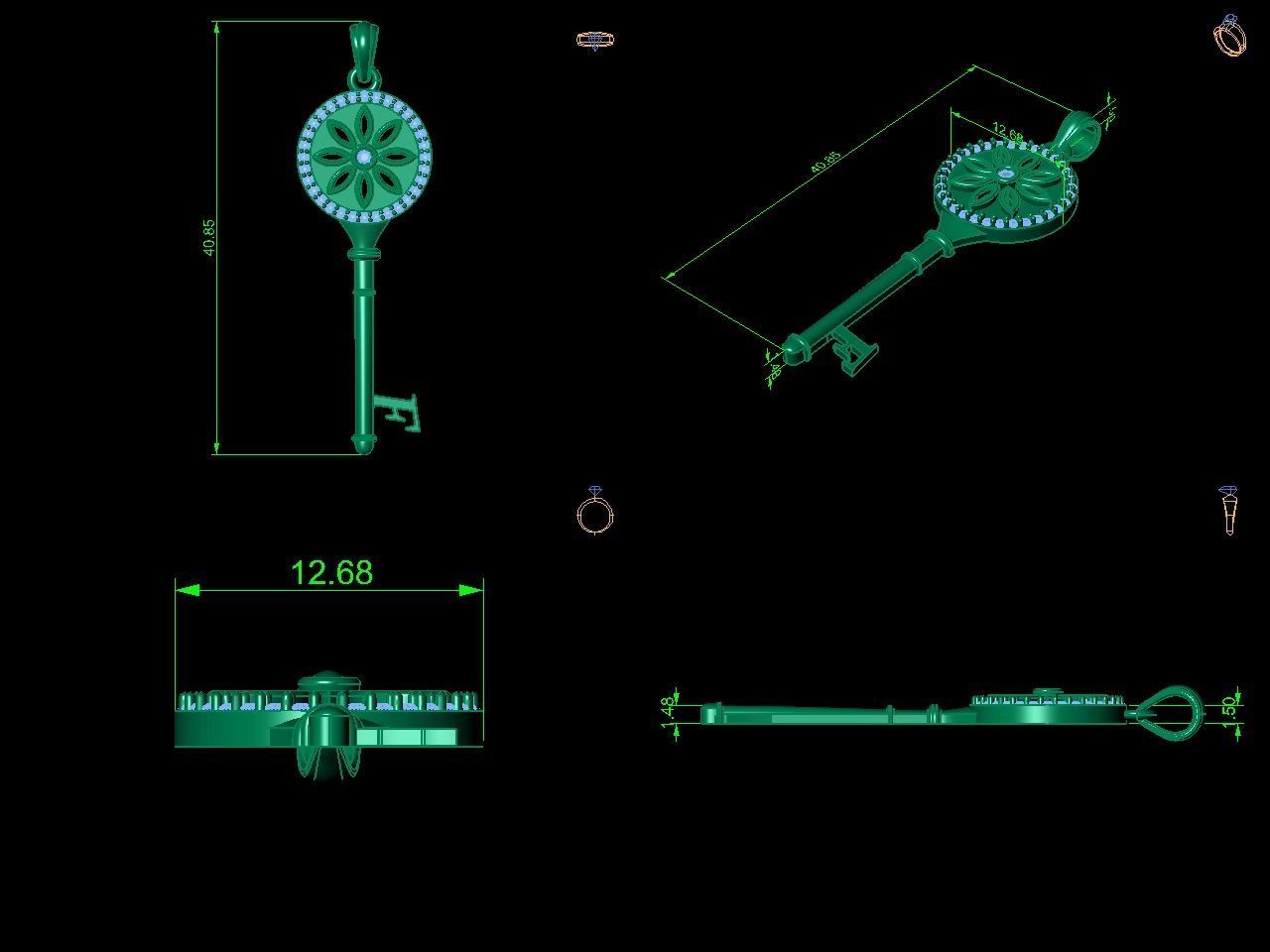 Key pendant letter F 3D print model_11