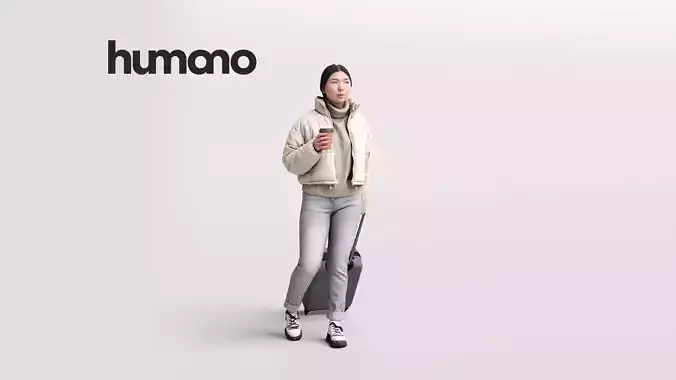 Humano walking asian woman with coffee - winter -051-5453