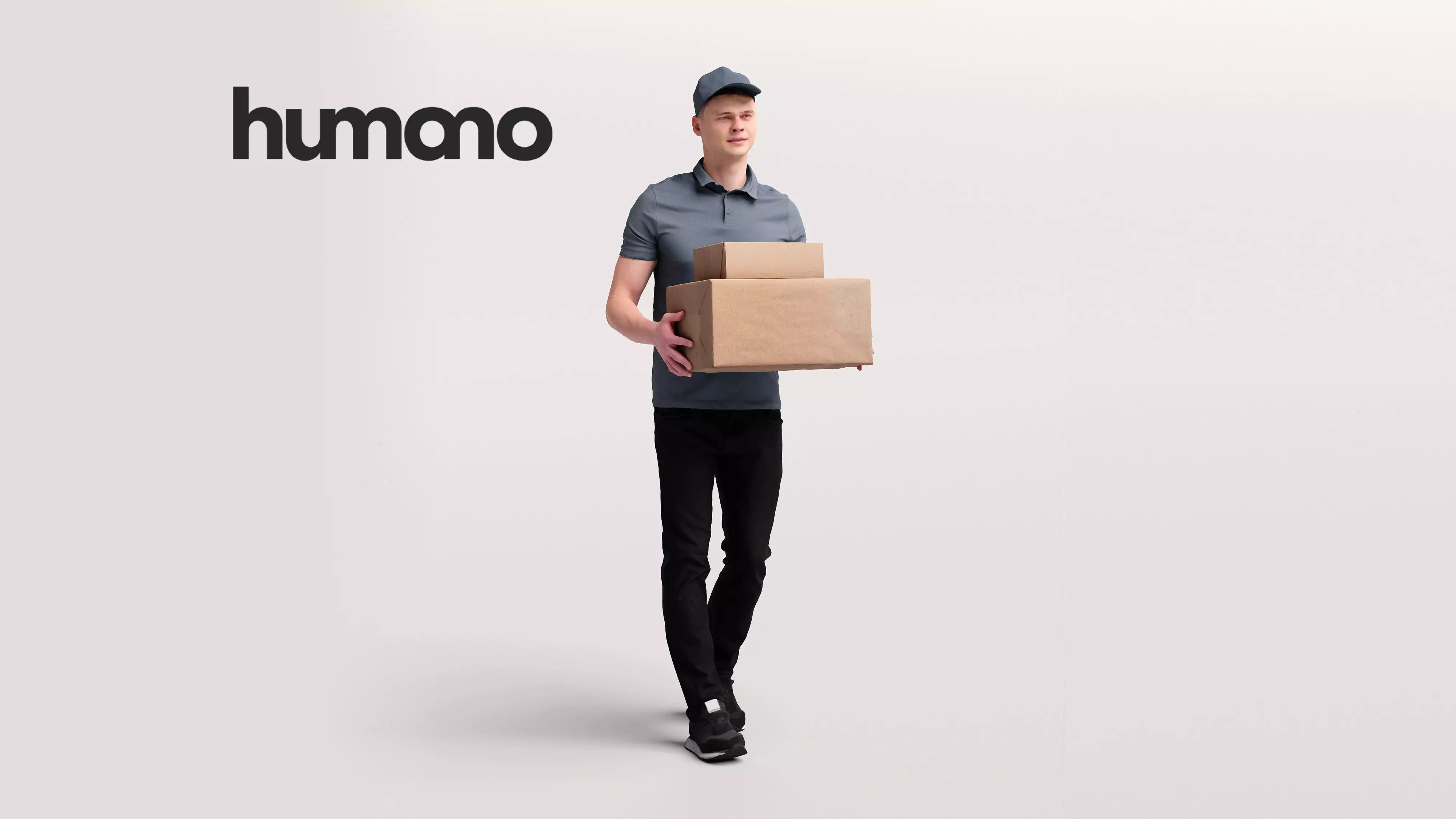 Delivery man walking with package - courier - 057-2958 3D model_0