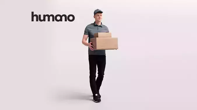Delivery man walking with package - courier - 057-2958 3D model