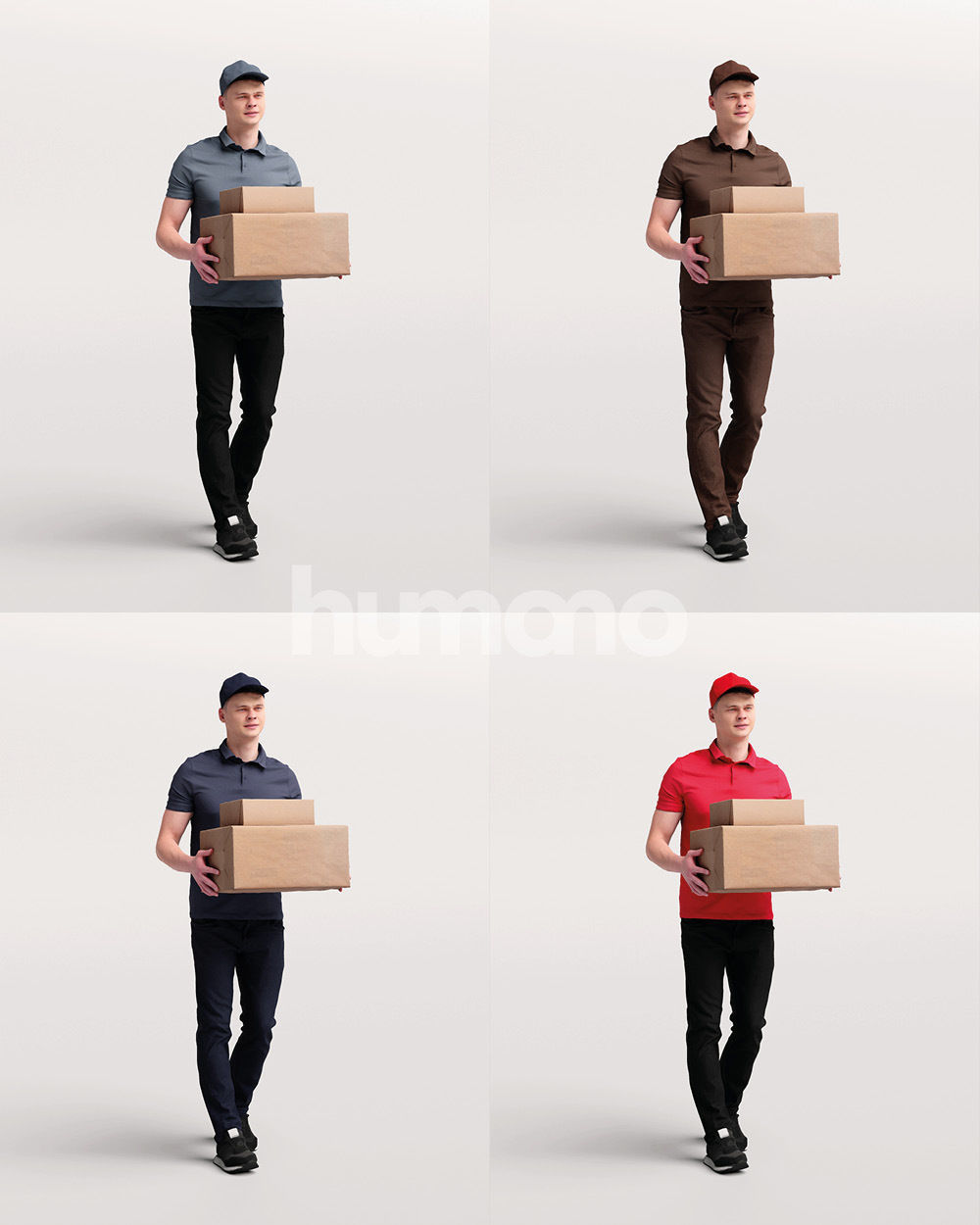Delivery man walking with package - courier - 057-2958 3D model_2