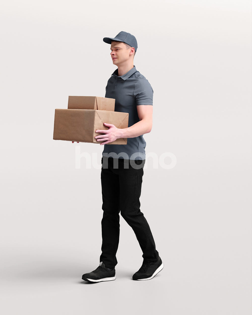Delivery man walking with package - courier - 057-2958 3D model_9