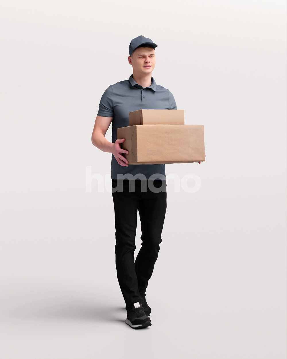 Delivery man walking with package - courier - 057-2958 3D model_3