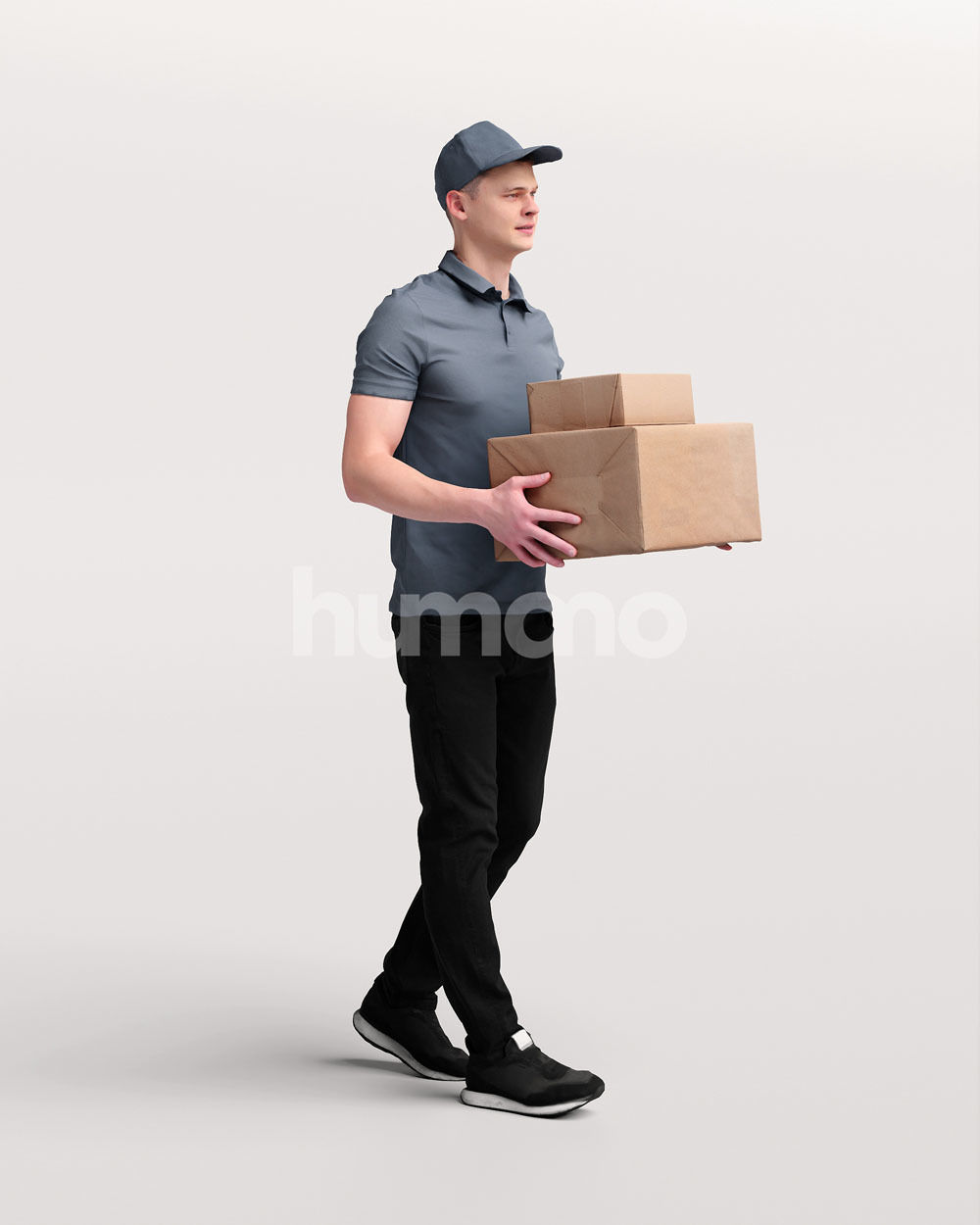 Delivery man walking with package - courier - 057-2958 3D model_7