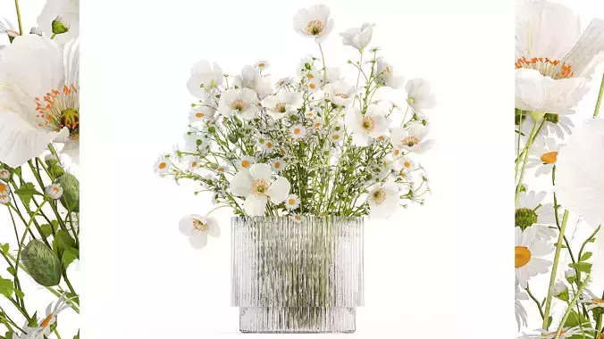 Bouquet of white wildflowers Poppy daisy in a vase 432