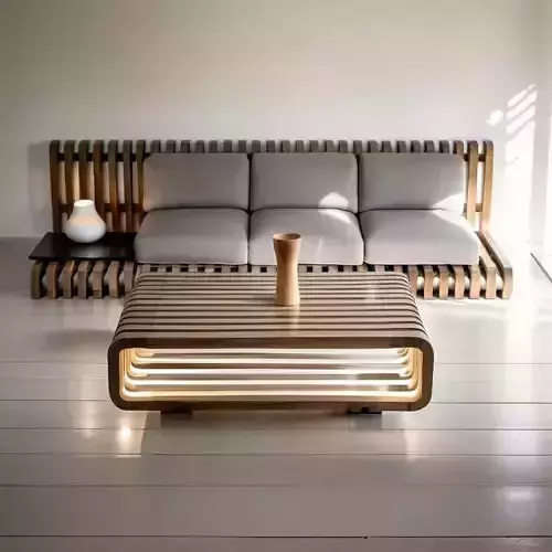 Estar minimalista - Minimalist living room with slatted design