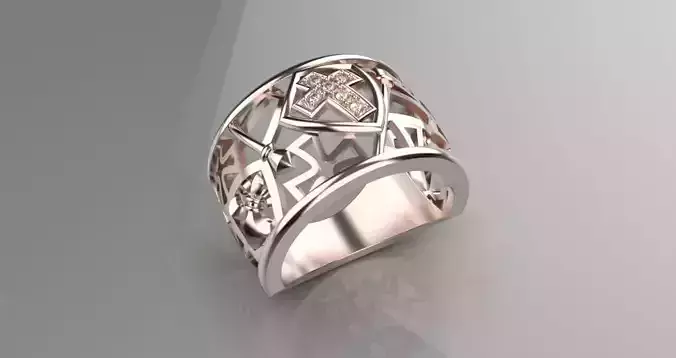 jewelry The Cross shield gold ring big size 3d model