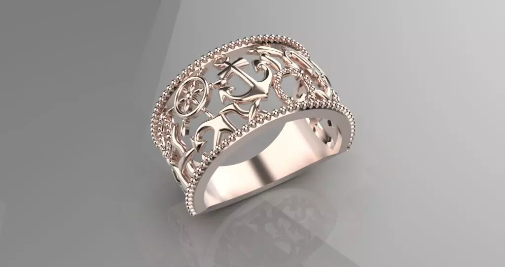 jewelry anchor sea ship gold ring big size 3d model 3D print model