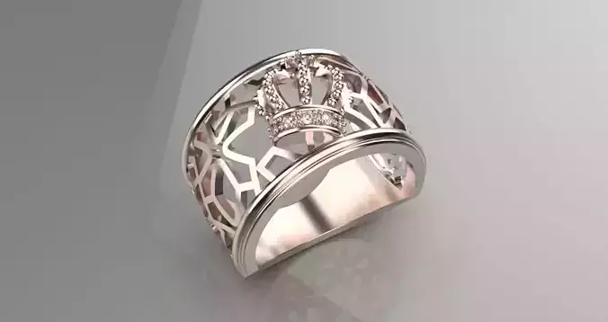 jewelry The Cross crown gold ring big size 3d model