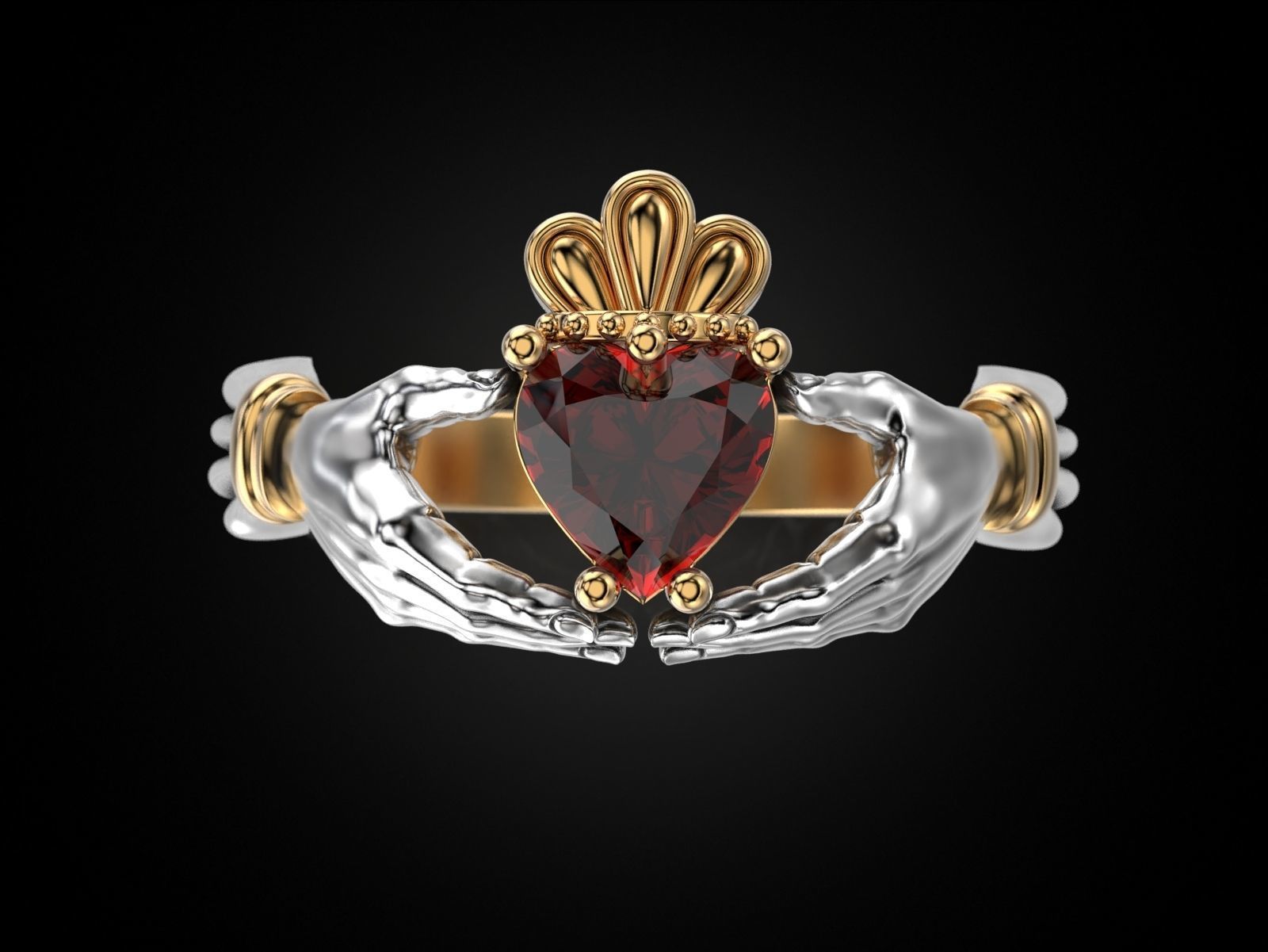 Claddagh Ring Heart in Hands 3D print model_1