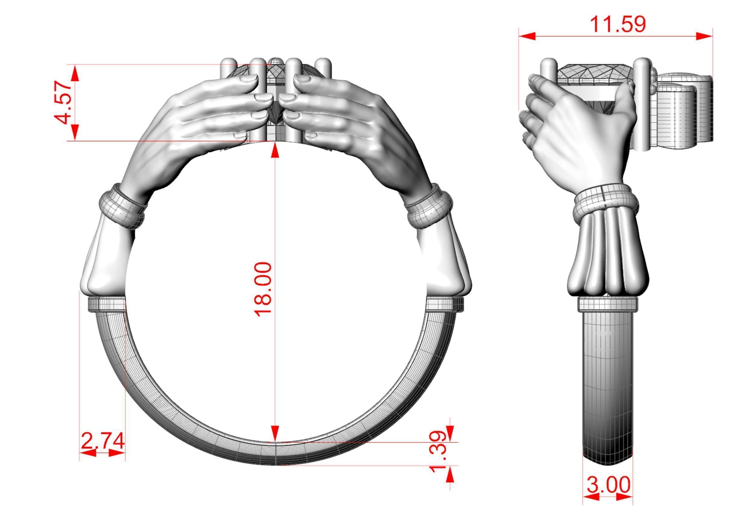 Claddagh Ring Heart in Hands 3D print model_10