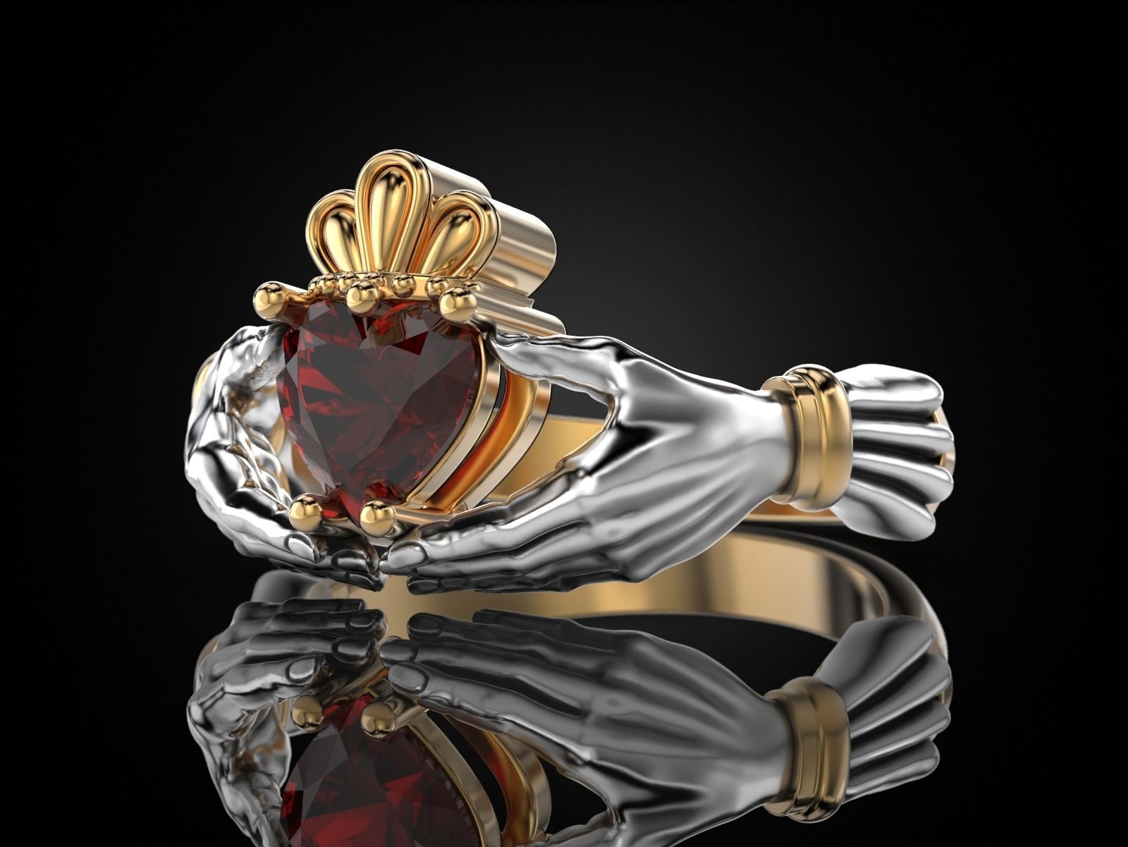 Claddagh Ring Heart in Hands 3D print model_4