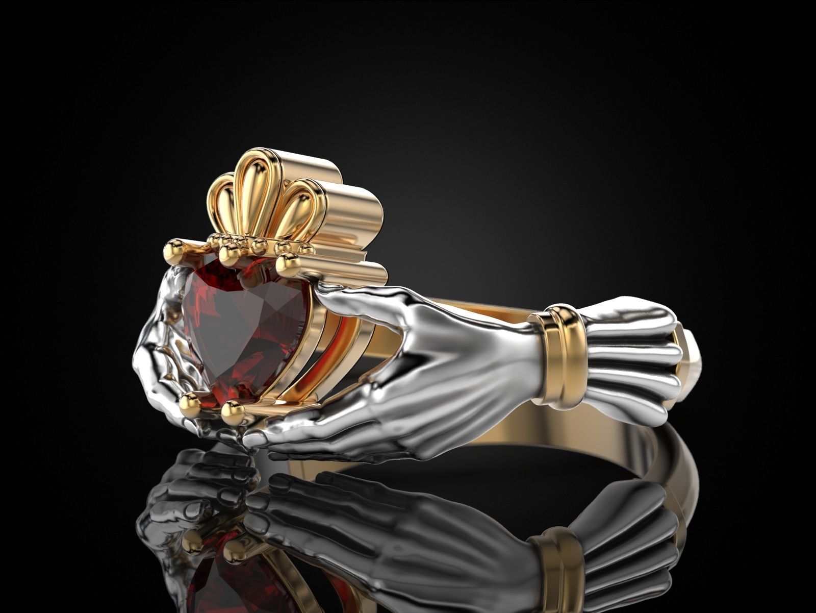 Claddagh Ring Heart in Hands 3D print model_5