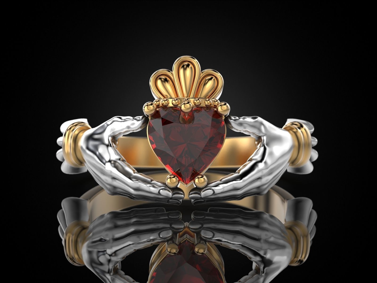 Claddagh Ring Heart in Hands 3D print model_3