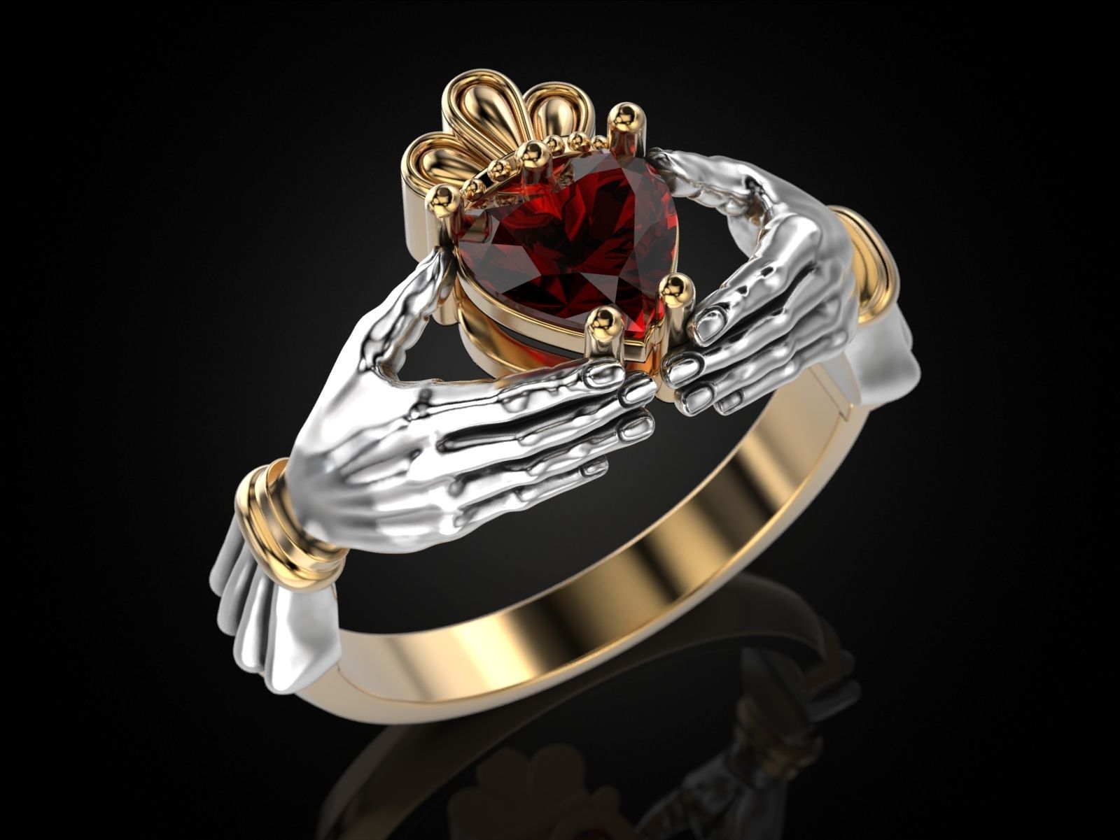 Claddagh Ring Heart in Hands 3D print model_2