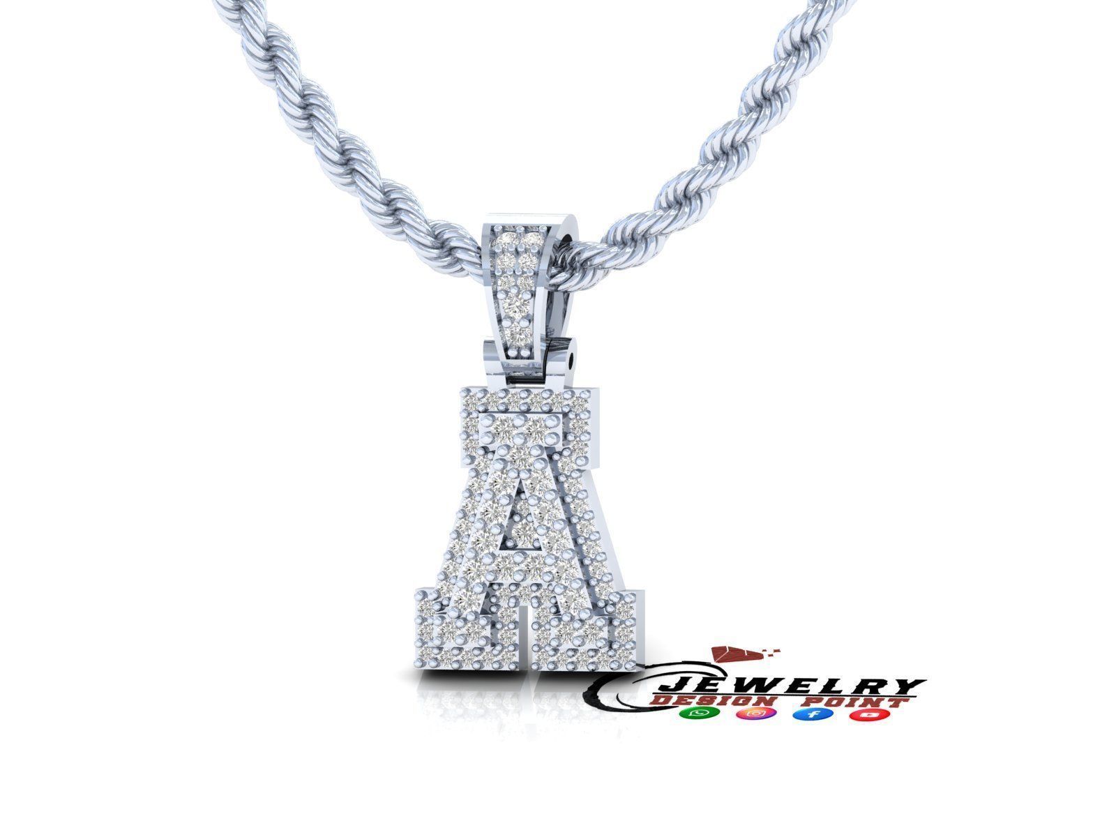 Custom Initial A Letter Diamond Pendant A to Z Alphabet Necklace 3D print model_3