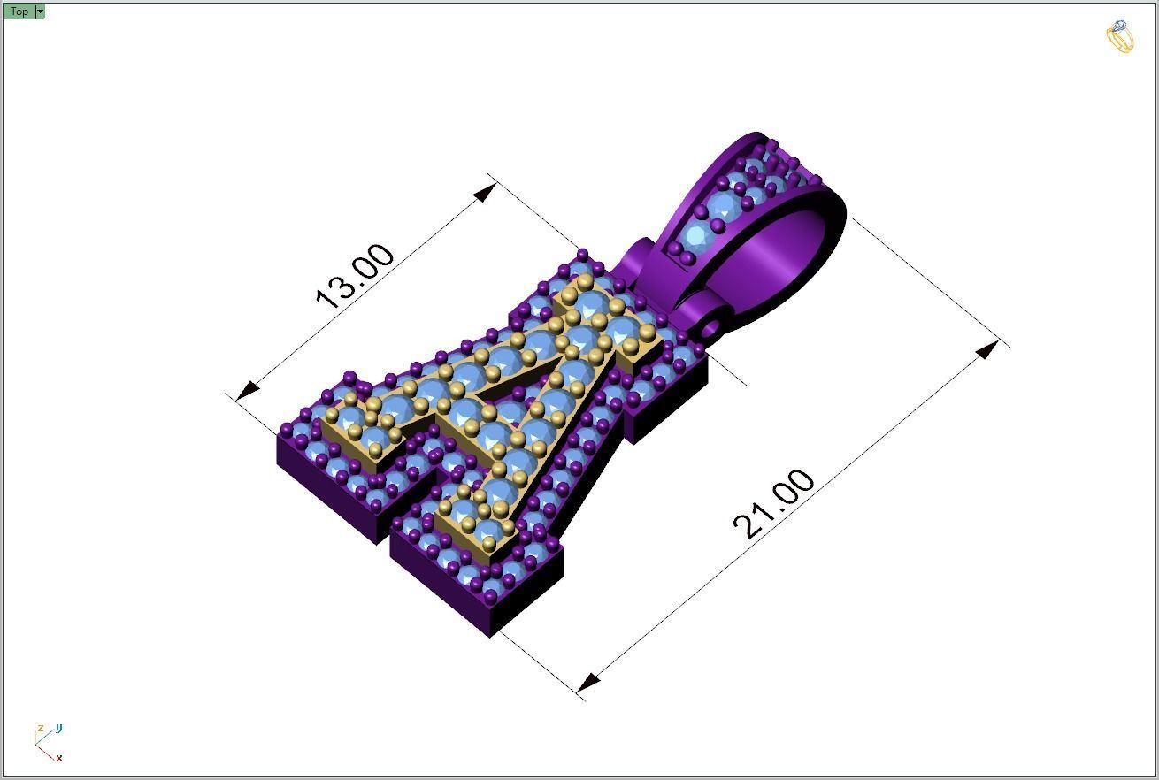 Custom Initial A Letter Diamond Pendant A to Z Alphabet Necklace 3D print model_4