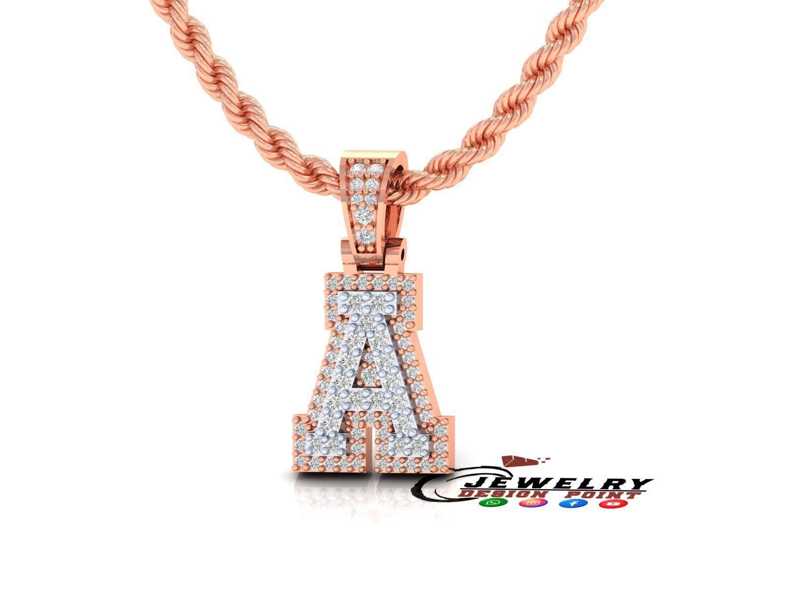 Custom Initial A Letter Diamond Pendant A to Z Alphabet Necklace 3D print model_2