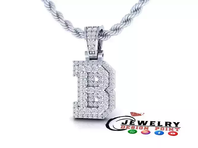 Custom Initial B Letter Diamond Pendant A to Z Alphabet Necklace 3D print model