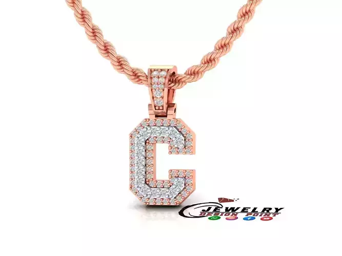 Custom Initial C Letter Diamond Pendant A to Z Alphabet Necklace 3D print model