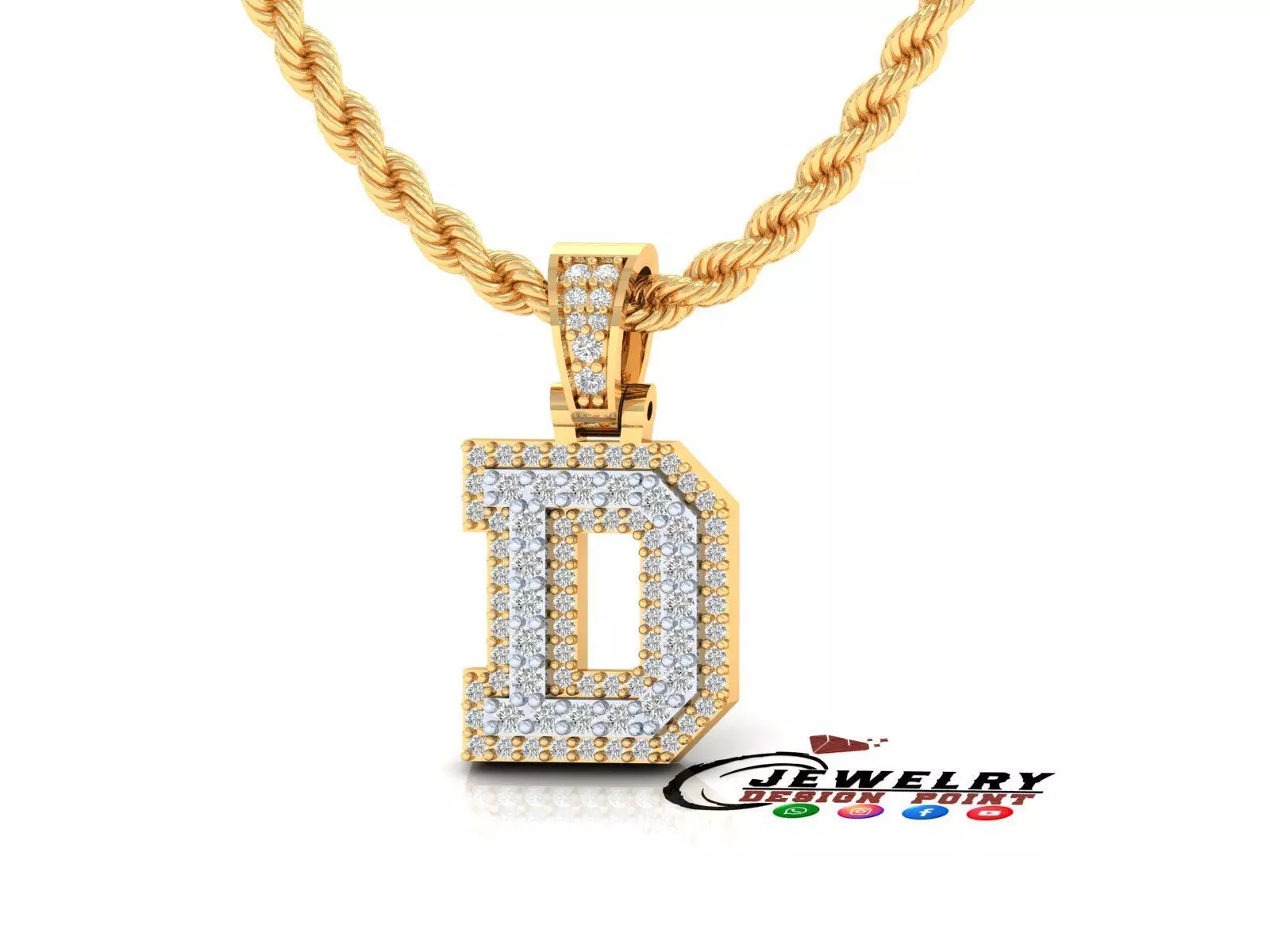 Custom Initial D Letter Diamond Pendant A to Z Alphabet Necklace 3D print model