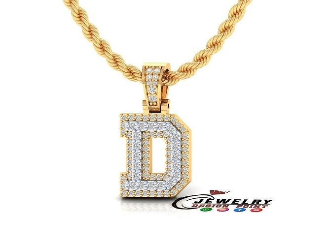 Custom Initial D Letter Diamond Pendant A to Z Alphabet Necklace 3D print model