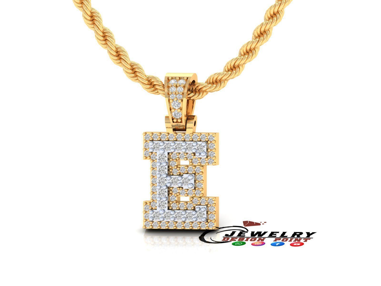 Custom Initial E Letter Diamond Pendant A to Z Alphabet Necklace 3D print model_2