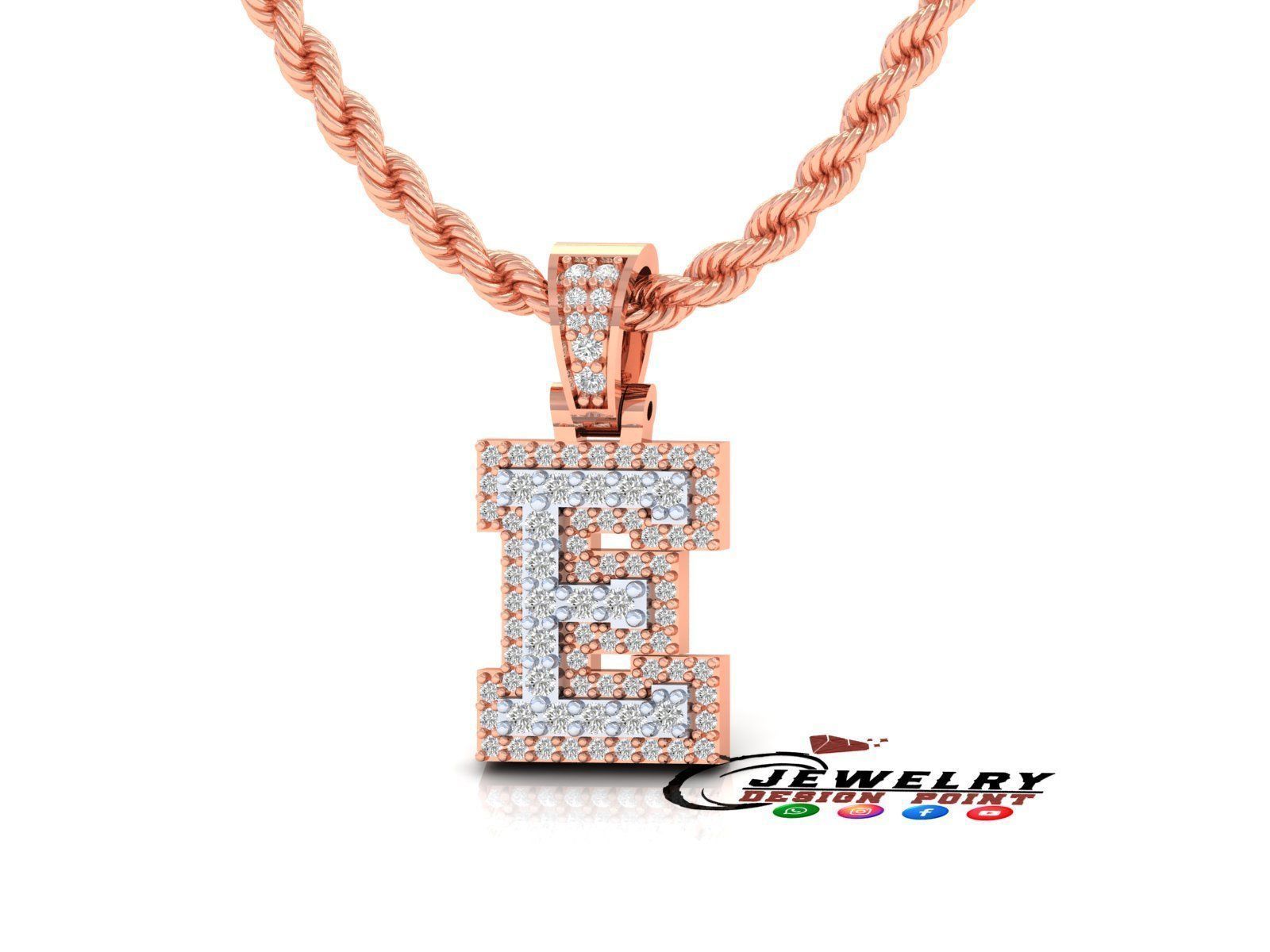 Custom Initial E Letter Diamond Pendant A to Z Alphabet Necklace 3D print model_3