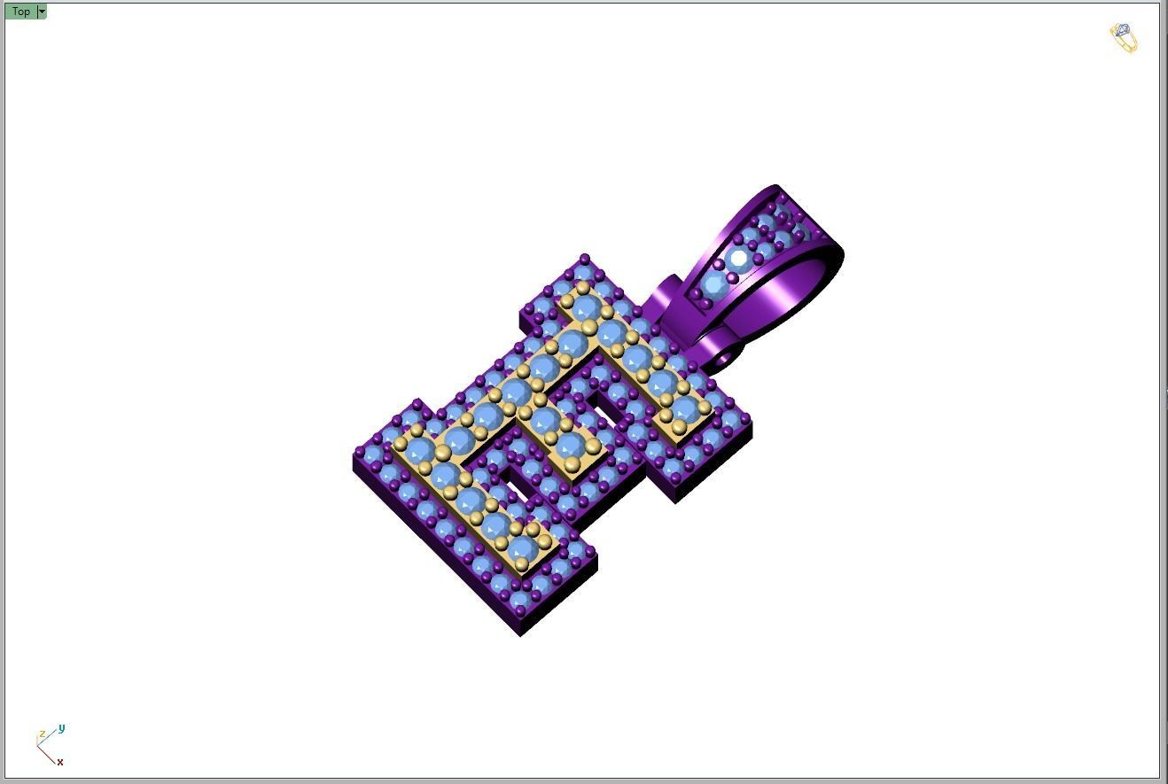 Custom Initial E Letter Diamond Pendant A to Z Alphabet Necklace 3D print model_8