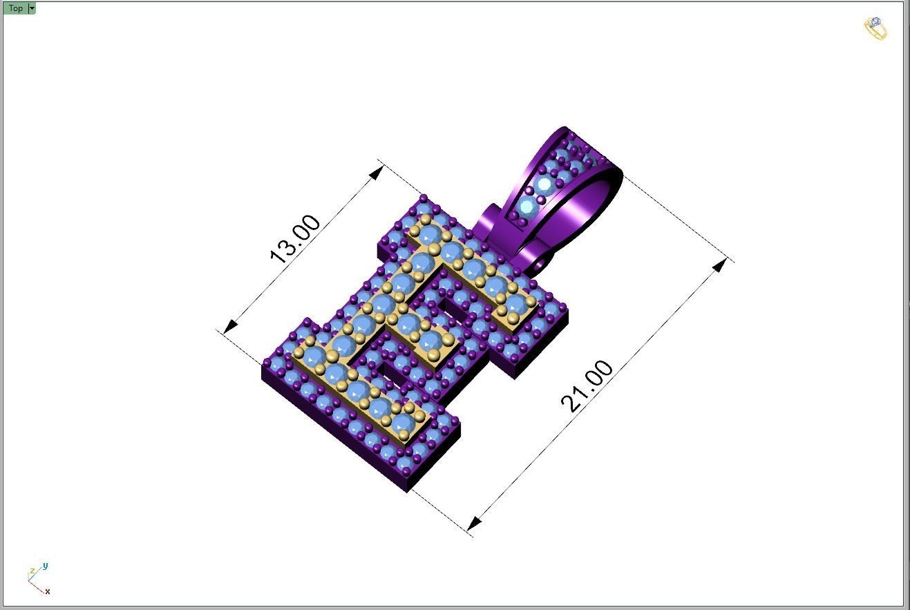 Custom Initial E Letter Diamond Pendant A to Z Alphabet Necklace 3D print model_4