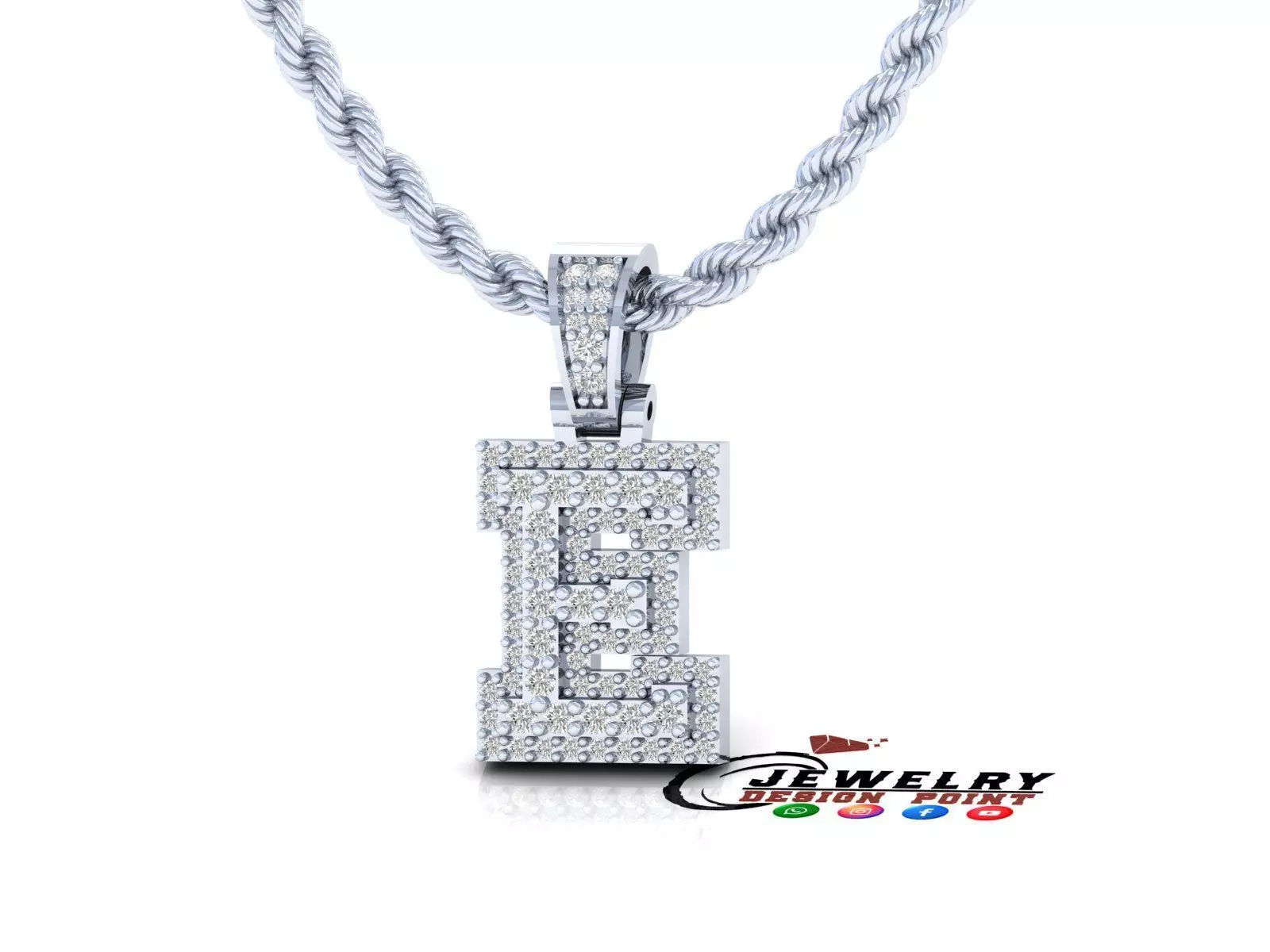 Custom Initial E Letter Diamond Pendant A to Z Alphabet Necklace 3D print model_0