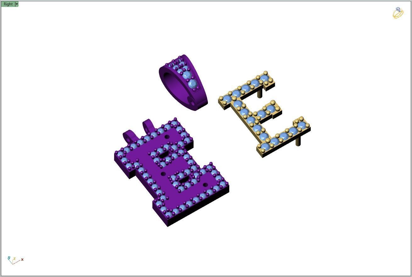 Custom Initial E Letter Diamond Pendant A to Z Alphabet Necklace 3D print model_10