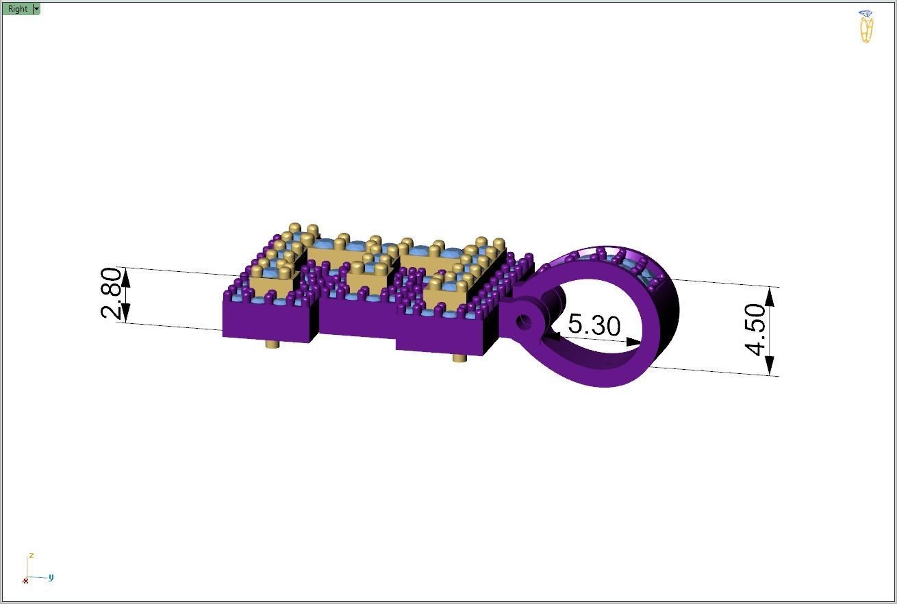 Custom Initial E Letter Diamond Pendant A to Z Alphabet Necklace 3D print model_7