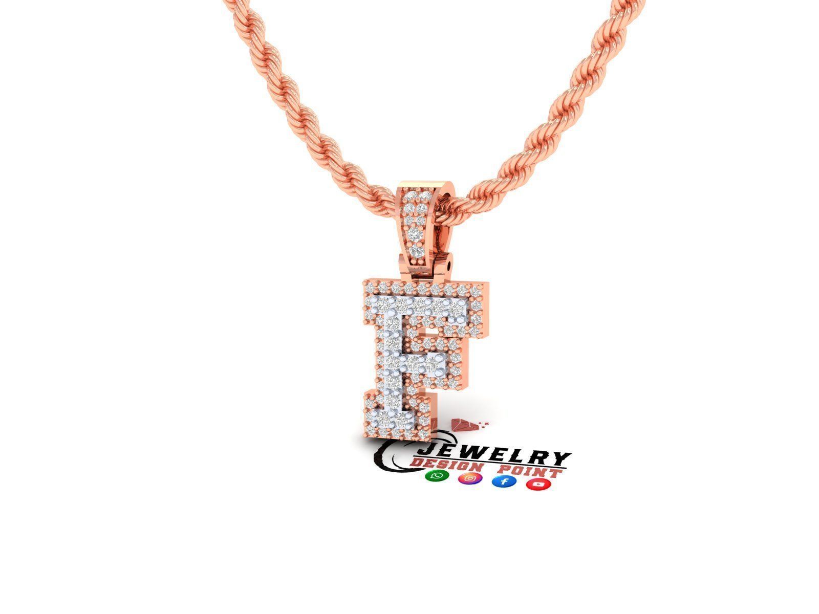 Custom Initial F Letter Diamond Pendant A to Z Alphabet Necklace 3D print model_2