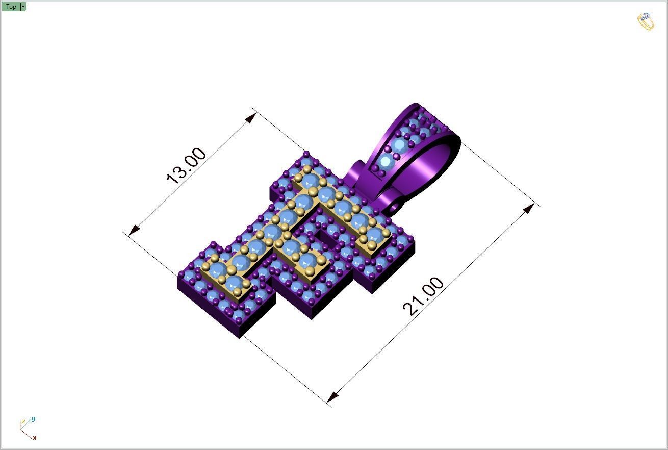 Custom Initial F Letter Diamond Pendant A to Z Alphabet Necklace 3D print model_4