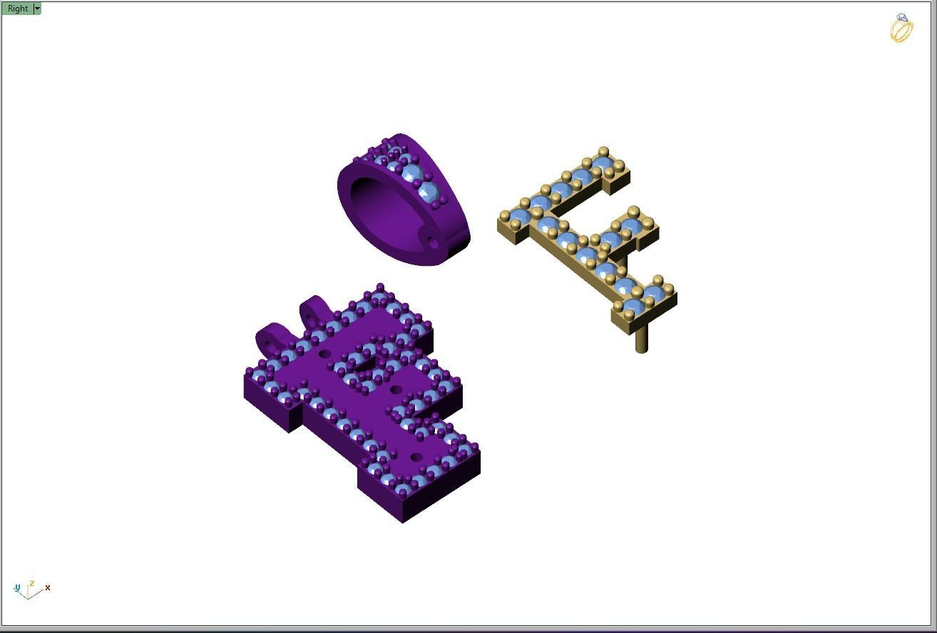 Custom Initial F Letter Diamond Pendant A to Z Alphabet Necklace 3D print model_10