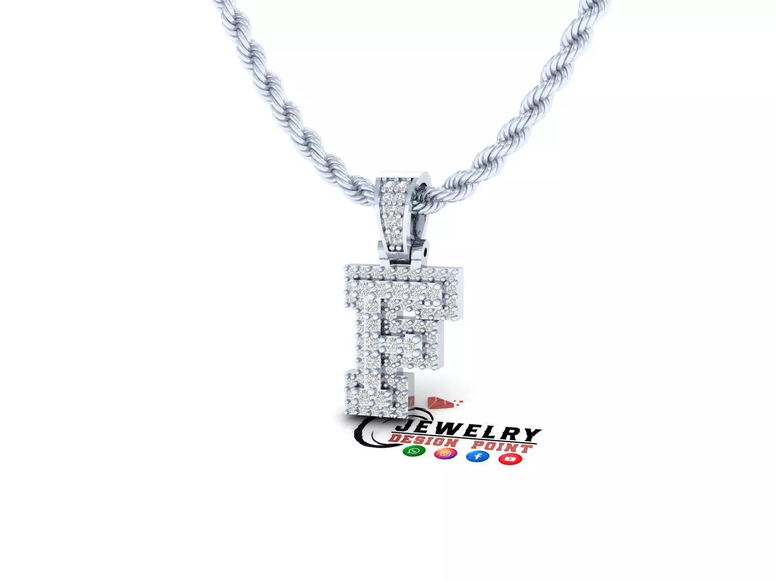 Custom Initial F Letter Diamond Pendant A to Z Alphabet Necklace 3D print model_0