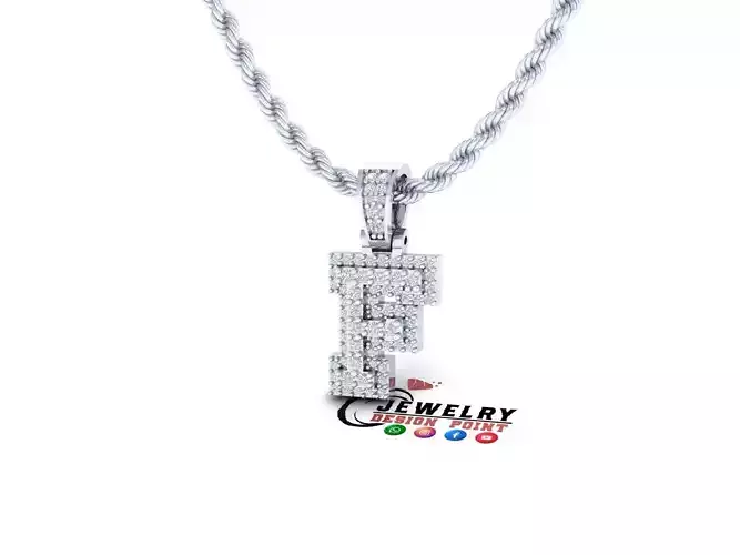 Custom Initial F Letter Diamond Pendant A to Z Alphabet Necklace 3D print model