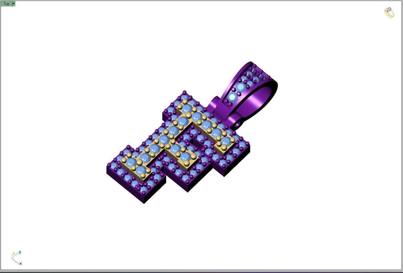 Custom Initial F Letter Diamond Pendant A to Z Alphabet Necklace 3D print model_8