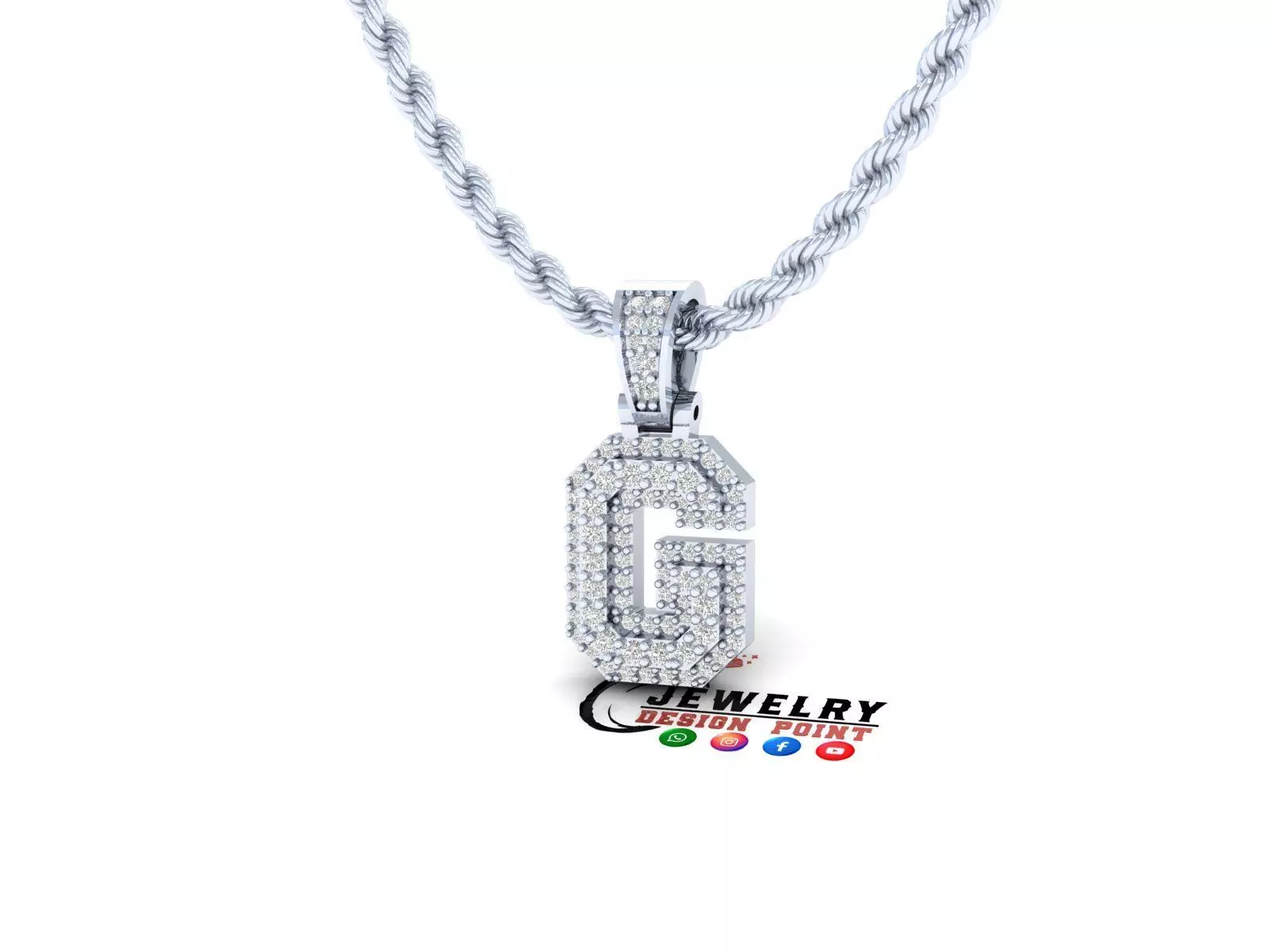 Custom Initial G Letter Diamond Pendant A to Z Alphabet Necklace 3D print model_0