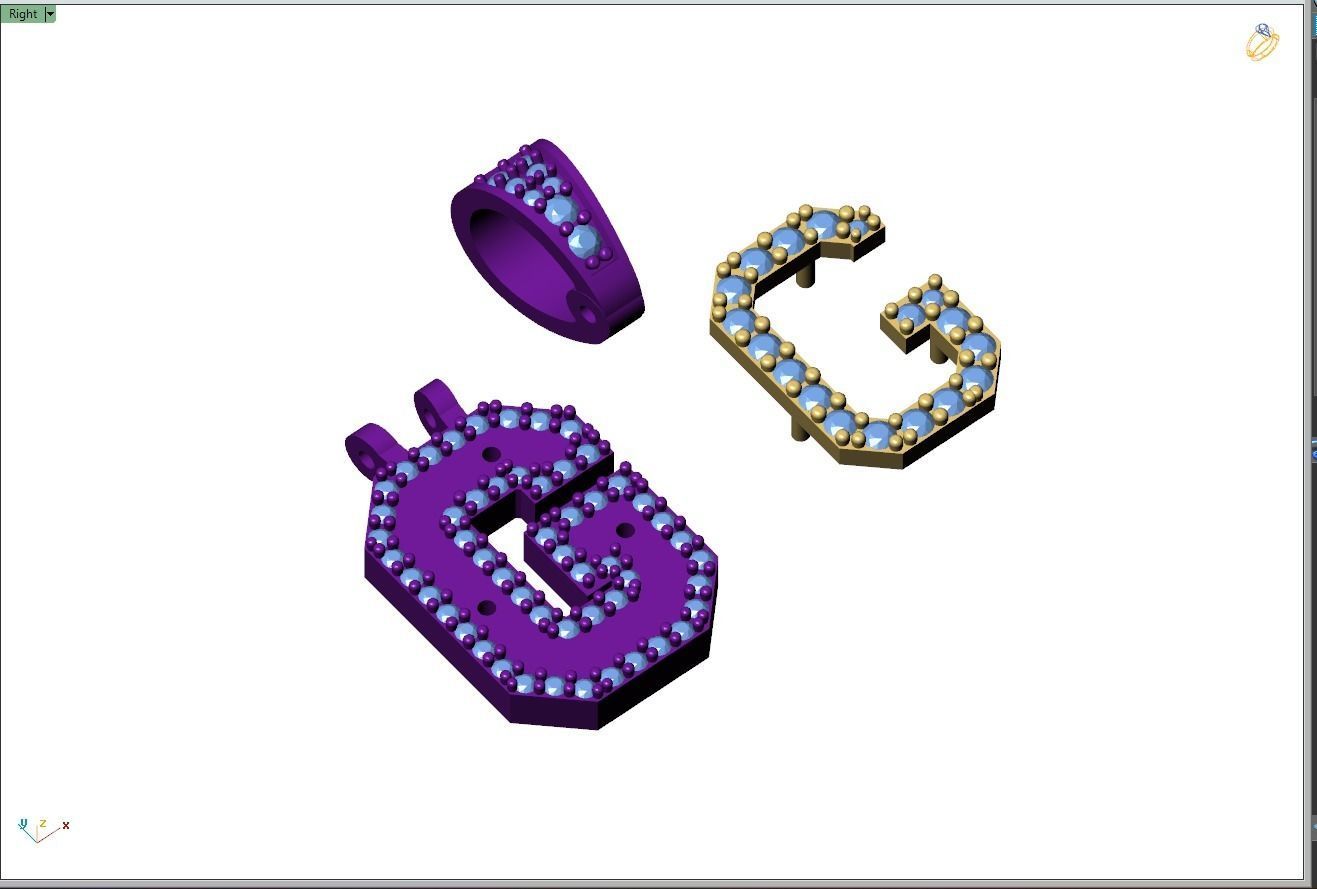 Custom Initial G Letter Diamond Pendant A to Z Alphabet Necklace 3D print model_10