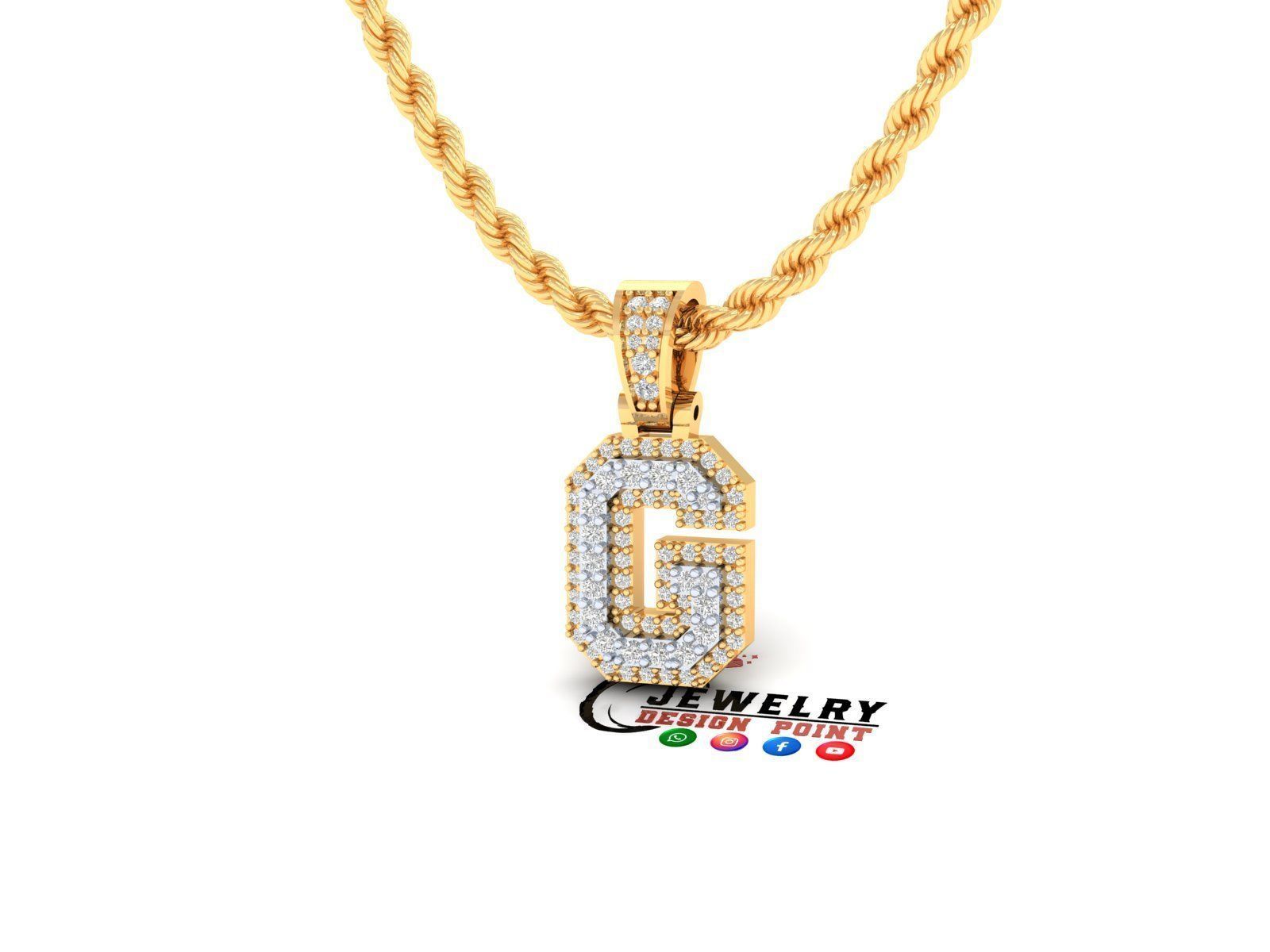 Custom Initial G Letter Diamond Pendant A to Z Alphabet Necklace 3D print model_3